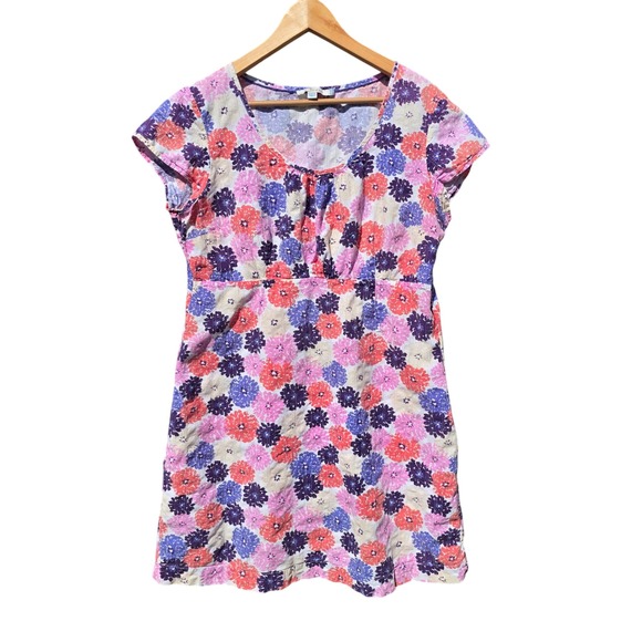 Boden Floral Print Dress Pink Purple‎ Blue Short Sleeve Cotton Blend Size 14 - Picture 2 of 9
